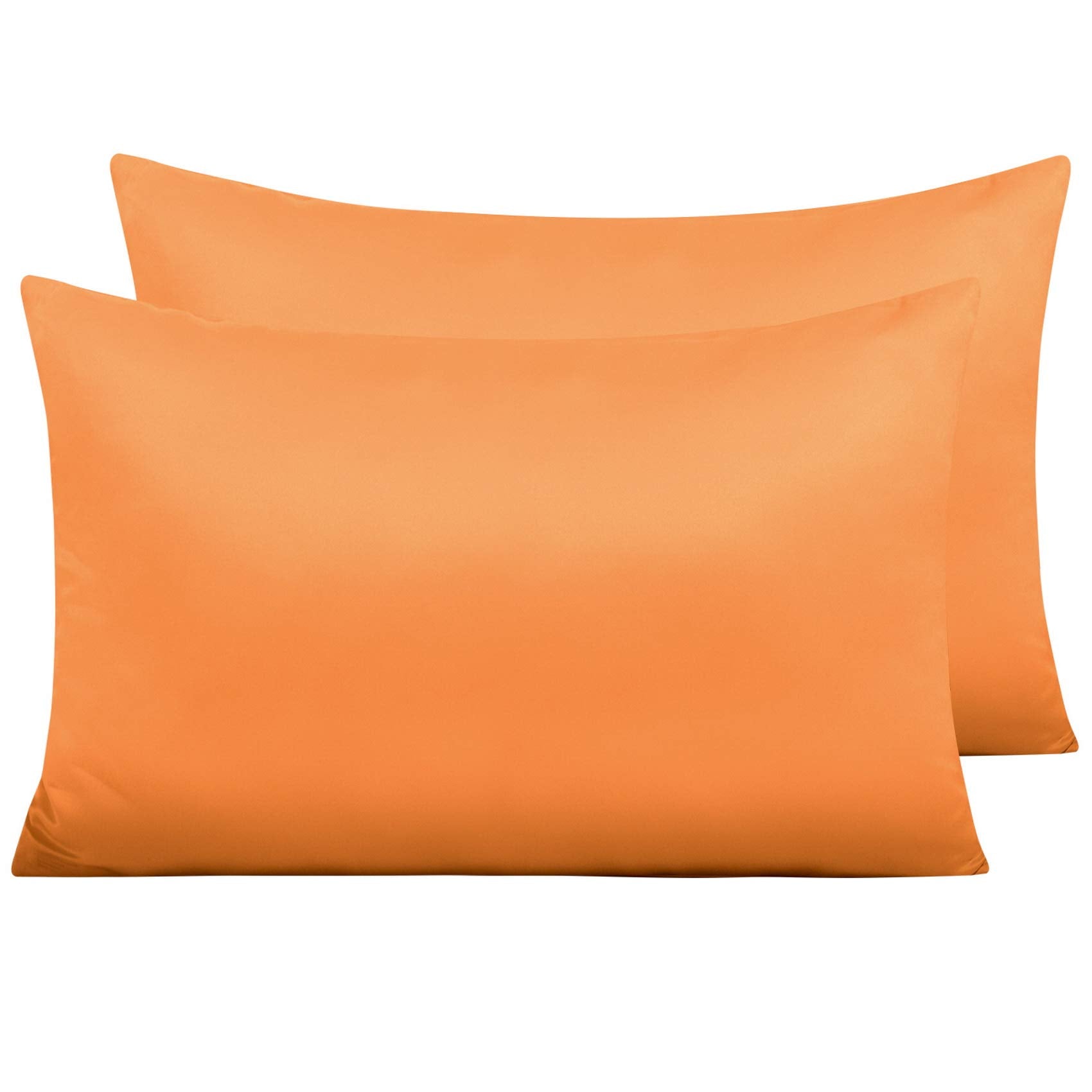 Ntbay Zippered Satin Pillow Cases For Hair And Skin, Luxury Queen Hidden Zipper Pillowcases Set Of 2, 20X30 Inches, Orange